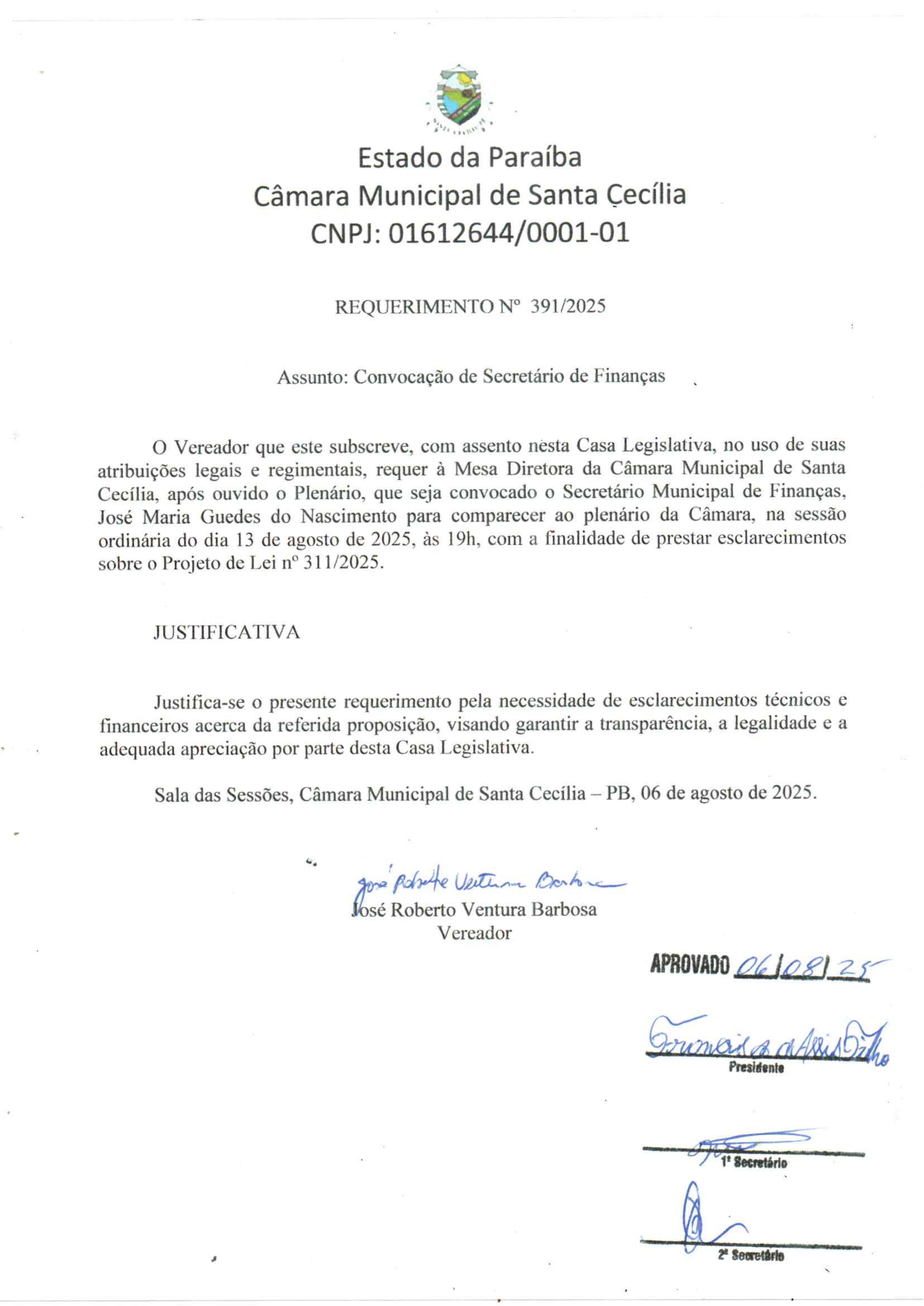 Requerimento nº 391/2025